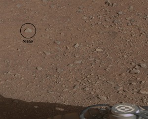 The fist-sized Mars rock -- called "Coronation", previously designated "N165" -- has become the first casualty scientific target of Curiosity's ChemCam intrument. Credit: NASA/JPL-Caltech